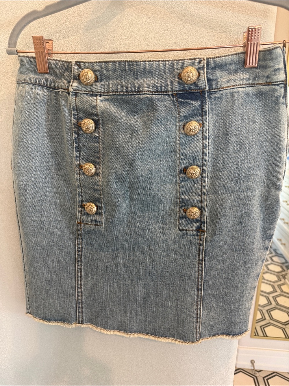 Generation Love Light Blue Denim Mini Skirt with Gold Buttons